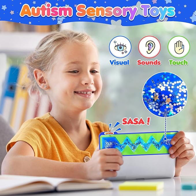Squishy Sensory Toys for Kids - 3 Pack Fidget Toy Sensory Tube for Autism - Quiet Fidget for Classroom Students - Squeeze Toys Filled with Colorful Goo - Prizes for Kids Classroom