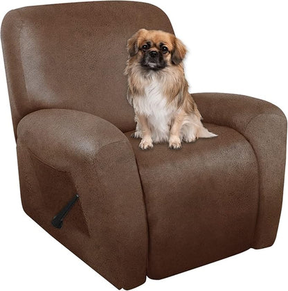 Recliner Chair Covers Leather Like, 4 Pieces Lazy Boy Recliner Cover, Furniture Protector - Washable Soft Sofa Slipcover for Pets Kids (Brown)
