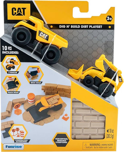 CAT Construction Toys, Dig N' Build Dirt Playset with 10 Oz of Compound, 2 Little Machine Vehicles, Ages 3+