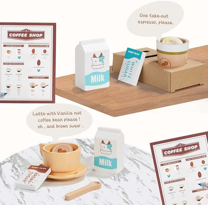 Giant Bean Wooden Coffee Maker Set Toy for Kids, 15 pcs Play Kitchen Accessories, Pretend Playset for Kids-Fun, Gifts for Boys and Girls