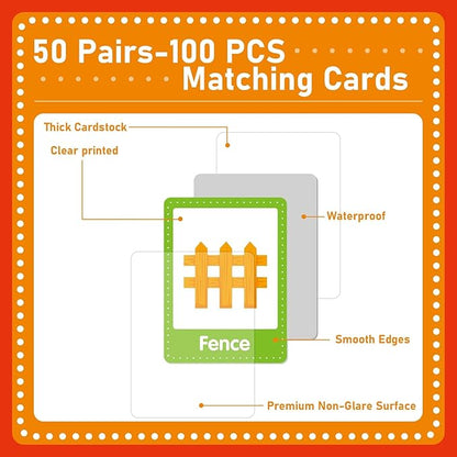 gisgfim 50 Pairs Thanksgiving Memory Matching Game Happy Fall Concentration Memory Games for Kids Educational Ages 3-8 A Fun & Fast Autumn Theme Memory Matching Games