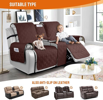 VANSOFY Loveseat Recliner Cover with Console 100% Waterproof Sofa Slipcovers Non-Slip Reclining Couch Cover Split Sofa Covers Furniture Protector for Pets, Dogs(Coffee)