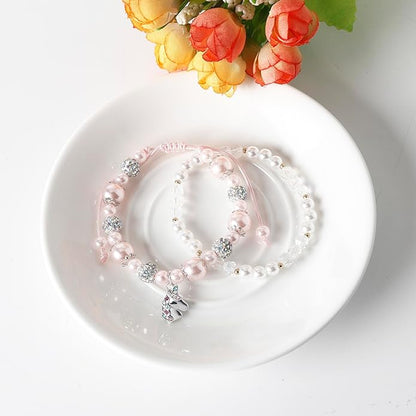 DS 4PCS Beaded Charm Bracelets for Teen Girls Dainty cute cartoon Crystal Beads Pearl Bracelets anklets set for woman and girls Adjustable Stretch bracelet birthday Gift For Friends