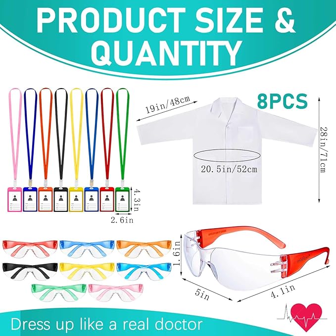 Lenwen 8 Sets Kids Science Experiment Kit with Lab Coat Scientist Costume Dress and Role Play Colorful Toys Gift for Boys Girls Kids Christmas Birthday Party