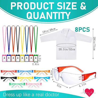 Lenwen 8 Sets Kids Science Experiment Kit with Lab Coat Scientist Costume Dress and Role Play Colorful Toys Gift for Boys Girls Kids Christmas Birthday Party