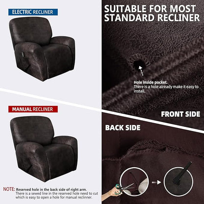 molasofa Recliner Chair Covers - 4 Pieces Leather Like Large Recliner Chair Covers with Pocket Waterproof Non Slip Stretch Recliner Slipcover for Lazy Boy Recliner Chair Washable (Chocolate)