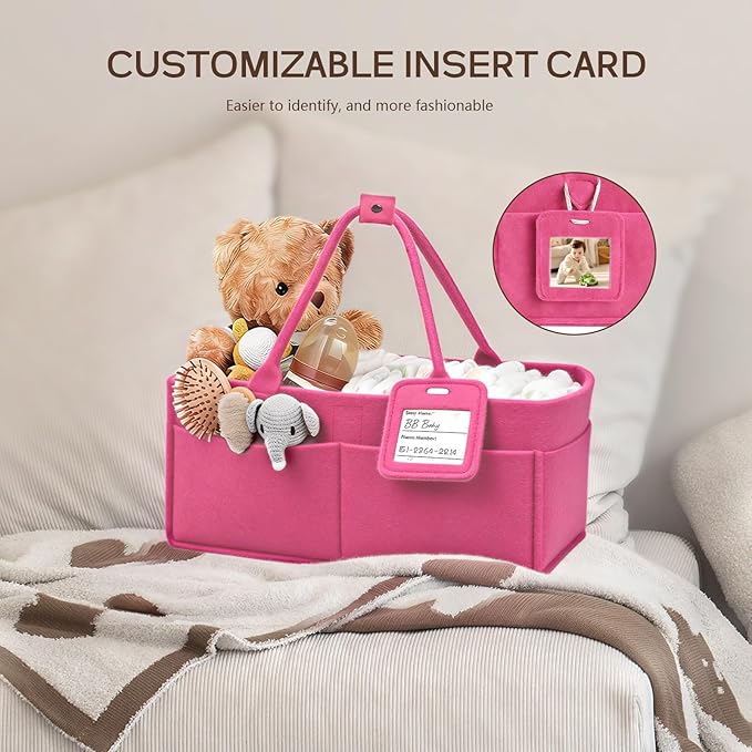 GEMII Diaper Caddy Organizer-Large Baby Caddy Organizer with Handle，Newborn Registry Essentials，Baby Shower Gift Basket for Boy or Girl (Pink, Large)