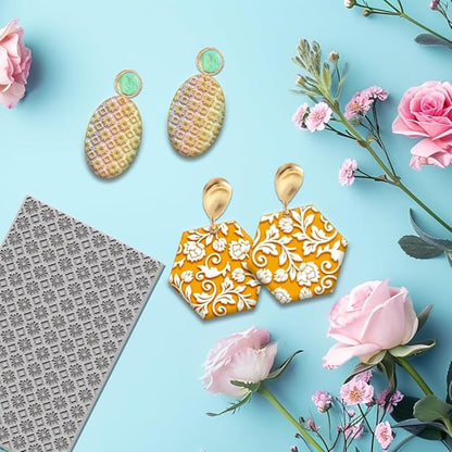 4PCS Polymer Clay Texture Sheets Set for Using with Clay Cutters, Vintage Clay Texture Mats, Pottery Jewelry Making Kit DIY Creative Crafts Tools
