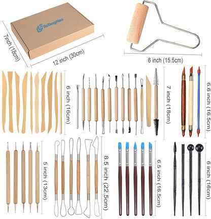 EuTengHao 61Pcs Ceramic Clay Tools Kit Pottery Tools Clay Sculpting Shapers Carving Tool Set Contains Most Essential Wooden Clay Tools for Potters Beginners
