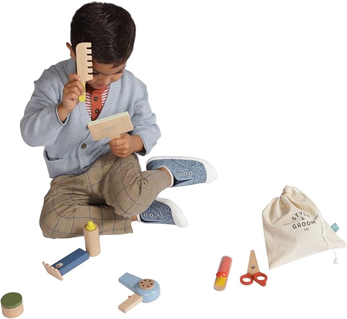 Manhattan Toy Style & Groom 9 Piece Wooden Toddler & Kids Pretend Play Hair Styling & Grooming Kit