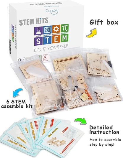 Poraxy 6 in 1 STEM Kits for Kids Age 8-10, Science Building Educational Experiment Projects 8-12, 3D Wooden Puzzles Crafts, Toys for Age 8-13, Gifts for Boys and Girls 6 7 8 9 10 11 12 13 Years Old