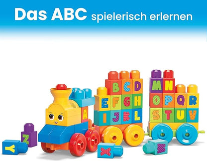 MEGA BLOKS First Builders Toddler Building Blocks Toy Set, ABC Musical Train with 50 Pieces, Music and Sounds, Ages 1+ Years