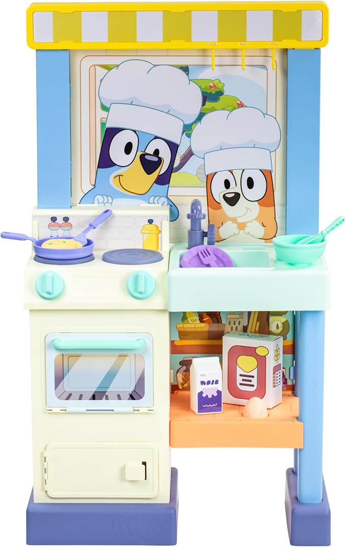 Bluey - Cook with Chef Kitchen Playset, with Over 20 Sounds, Phrases, Music and Lights, Plus 20 Play Pieces Included, Over 3 feet/ 90cm Tall, Includes A Chef Hat and Duck Cake