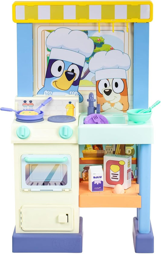 Bluey - Cook with Chef Kitchen Playset, with Over 20 Sounds, Phrases, Music and Lights, Plus 20 Play Pieces Included, Over 3 feet/ 90cm Tall, Includes A Chef Hat and Duck Cake
