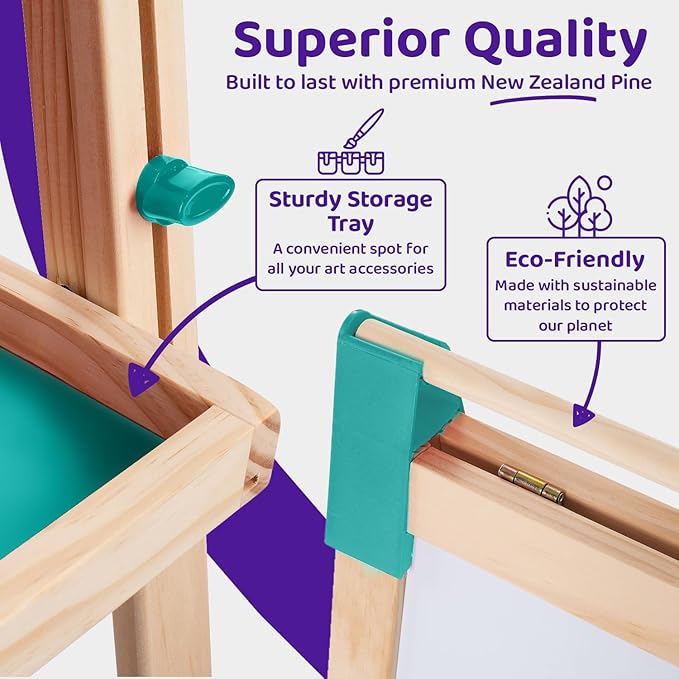 Blue Squid Art Easel for Kids - Dual-Sided Adjustable Wooden Painting Easels, Ideal Christmas Gift for Toddlers and Kid - with Magnetic Chalk Board, White Board & Paper Roll, Includes Accessories