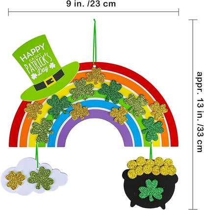 Winlyn 12 Sets St. Patrick's Day Decorations Rainbow Ornaments DIY St. Pat's Craft Kits Rainbow Four-Leaf Clover Irish Lucky Shamrock Foam Stickers for Kids Party Classroom Home Activity Art Project
