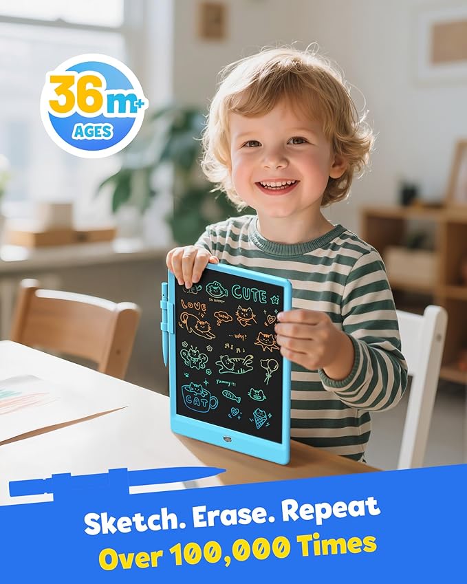 TEKFUN LCD Writing Tablet for Kids, 10-inch Coloring Drawing Pad, Mess Free Doodle Board, Christmas Gifts for Boys and Toddlers, Toys for 3 4 5 6 7 8 Year Old Girls(Blue) (Pack of 2)