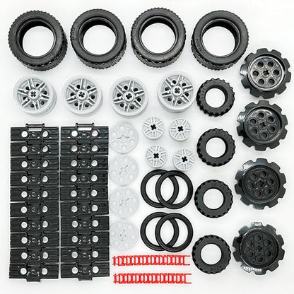Technical Parts Car Gears Wheels Treads Chain Links Building Blocks Accessories Pieces kit Construction Toys for Kids 6yrs+ Compatible with Major Brands
