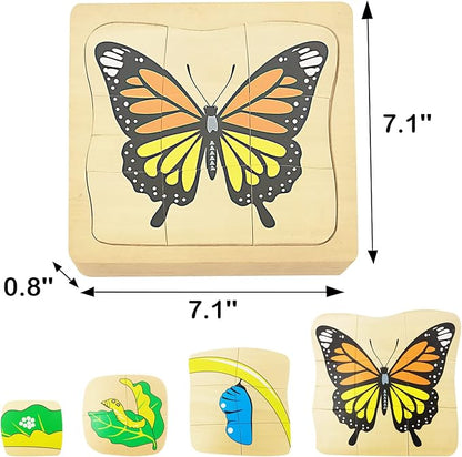 Montessori Wooden Puzzles for Kids Ages 4-8, 4 Layer Life Cycle of Butterfly Jigsaw Puzzle for Toddlers, Children Preschool Learning Educational Puzzles Toys for Boys and Girls (Butterfly)