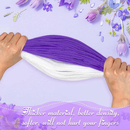 Peryiter 500 Pieces Pipe Cleaners Chenille Stems 12 Inch Craft Supplies Bulk for DIY Art and Craft Projects Creative Gift Wrapping Party Decorations(Purple Flower Color,12 Inch)