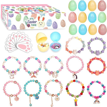 Mason Life Easter Eggs Fillers with Bracelets, Easter Eggs with Toys, Party Favors for Girls, Easter Egg Stuffers for Toddler, Easter Egg Fillers Gifts, Easter Gifts for Kids, 12PCS
