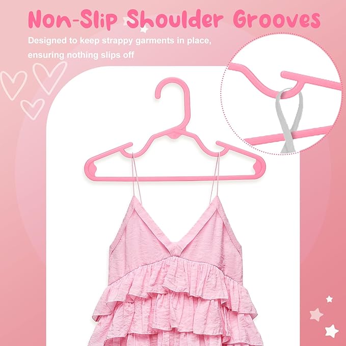 HOUSE DAY Premium Baby Hangers 20 Pack, 11 Inch Kids Plastic Hangers Pink, Slim Childrens Hangers for Infant, Toddler, and Child Clothes, Durable Baby Clothes Hangers for Closet