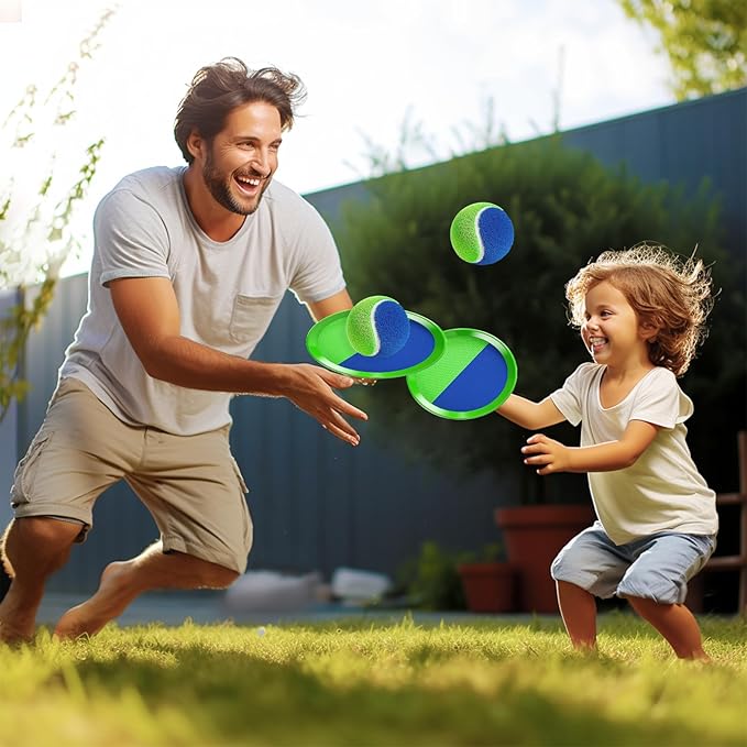 EPPO Toss Ball and Catch Set Toss Paddle Catch Ball Game Beach Toys Back Yard Pool Outdoor Throw Sticky Mitts Toys Set Age 3+ Years Boys Girls Adults