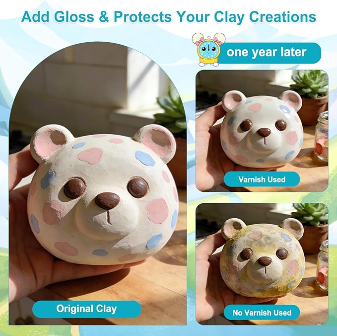 Lezmarket 200ml Air Dry Clay Glaze and 48 Pcs Clay Tools Kit, Provide Gloss Finish, Gloss Varnish Protects Clay from Surface Wear, Pottery Tools Can be Used for Sculpting, Molding Clay Crafts