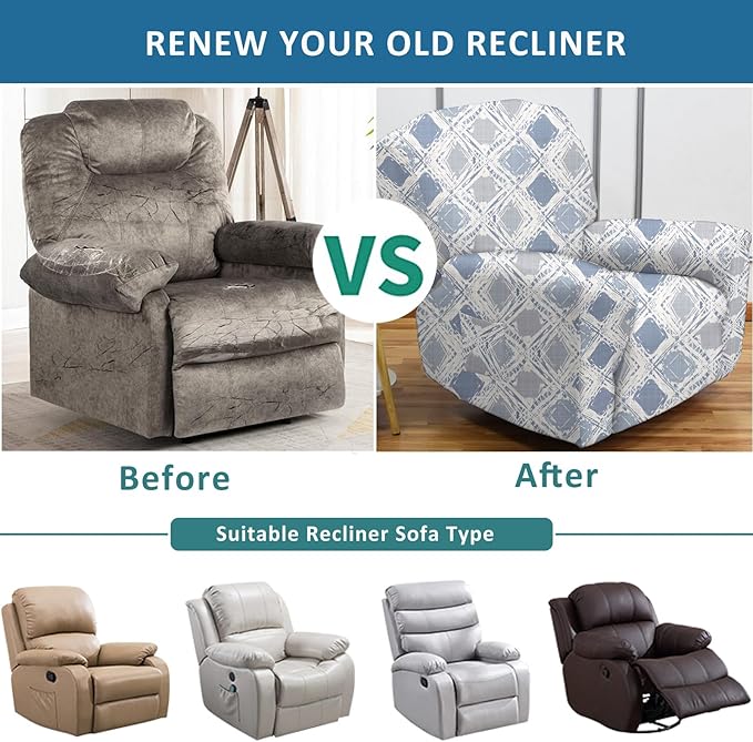 NILUOH Recliner Covers 4-Pieces Stretch Lazy Boy Recliner Chair Covers with Pocket Floral Pattern Reclining Slipcovers Soft Sofa Slipcover Furniture Protector for Pets Kids (Recliner, Pattern 55)