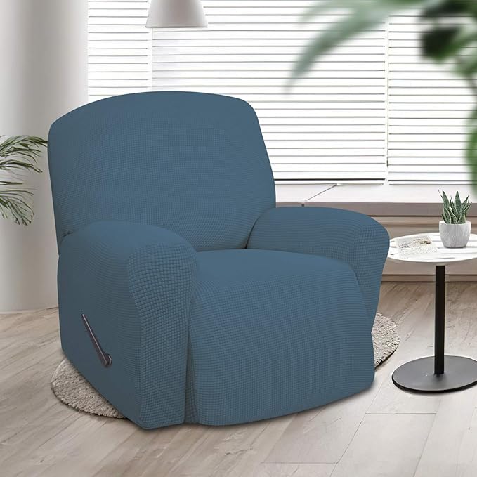 Easy-Going Oversized Recliner Stretch Sofa Slipcover Sofa Cover 1 Piece Furniture Protector Couch Soft with Elastic Bottom Kids,Polyester Spandex Jacquard Small Checks(Oversize Recliner,Bluestone)