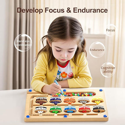 Magnetic Color and Number Maze - Montessori Puzzle Board for Toddlers Ages 3-5, Sorting & Counting Matching Games, Fine Motor Skills Toy , Wooden Preschool Learning Activities for Kids, Easter Gifts
