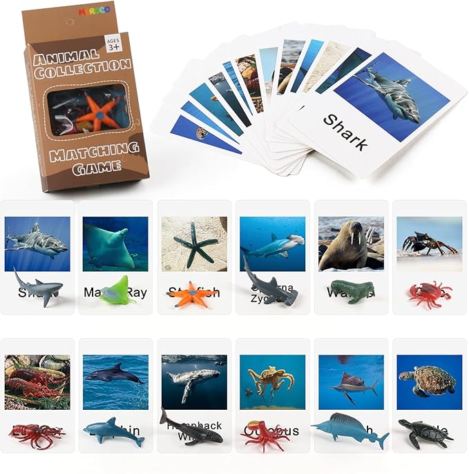 MEROCO Montessori Animal Match Game Cards Marine Animal Matching Montessori Language Materials Toddlers Preschool Educational Learning Toys NEWT011