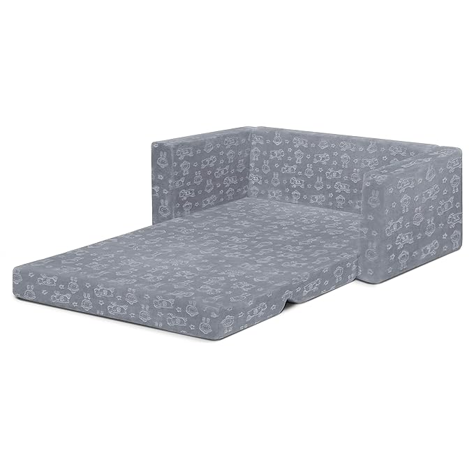 Serta Perfect Sleeper Personalized Extra Wide Convertible Sofa to Lounger, Comfy 2-in-1 Flip Open Couch/Sleeper for Kids, Grey