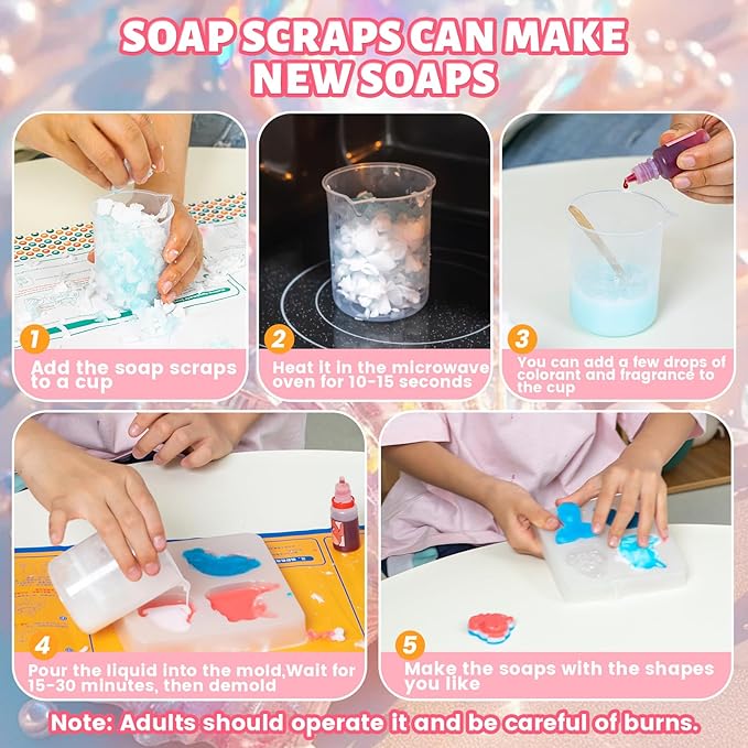 3 in 1 Mermaid Soap Making Craft Kit Kids Toy, STEM Art and Craft Science Toy for Toddler, Dig Soap with Silicone Mold,Fragrances, Best Educational Craft Activity, Birthday Easter Gift for Girl Boy