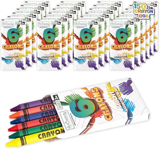 ArtCreativity Crayons Bulk Set - 150 Crayon Packs - 6 Crayons in Each Pack - 900 Total - Crayons for Kids in Red, Orange, Yellow, Green, Blue, Purple - Bulk Crayons for Classroom and Party Favors