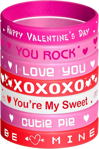 FEPITO 35 Pieces Valentine’s Day Rubber Wristband Silicone Wristbands Rubber Band Bracelets for Party Favors School Gifts Supplies