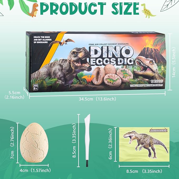 Dinosaur Eggs Excavation Dig Kit - 12 Unique Eggs Dinosaur Toy, Easter Eggs Science STEM Gifts for Boys Girls Dinosaur Egg Toys for Age 6-8 8-12 Year Old