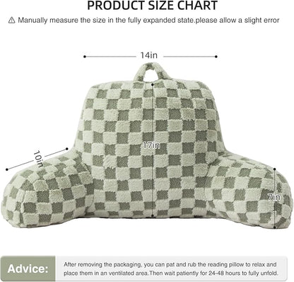 Aimuan Reading Pillow Checkered Bed Rest Wedge Backrest Checkerboard Pillow with Arms Back Support for Sitting Up in Bed Cushion Incline Rest Sleeping Snoring Pillow, Light Green