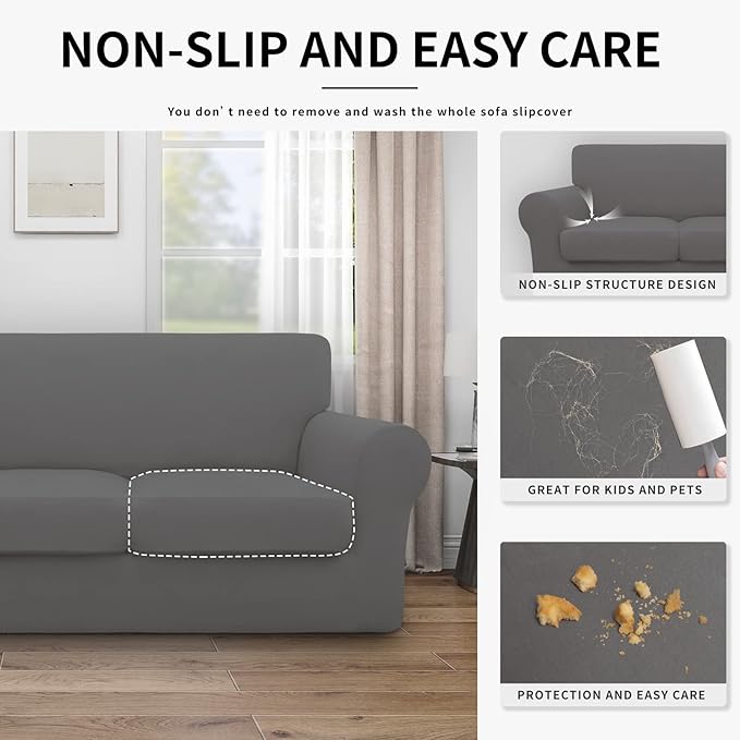 Easy-Going 100% Dual Waterproof Loveseat Cover Stretch Soft Couch Cover for Dogs, Sofa Slipcover for 2 Separate Cushion Couch Leakproof Furniture Protector for Kids, Pets Gray