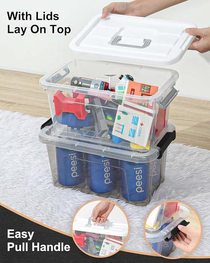 EOENVIVS Plastic Storage Bins with Lids 6 Pack Storage Organizer, 7 Quart Stackable Storage Boxes with Buckle Lids and Handle easy for Home Office Pantry Organization, Clear