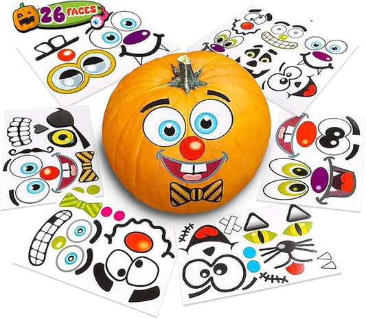 ArtCreativity Halloween Pumpkin Decorating Stickers - 12 Large Sheets - Jack-o-Lantern Decoration Kit - 26 Total Face Stickers - Cute Halloween Decor Idea - Treats, Gifts, and Crafts for Kids- 6" x 9"