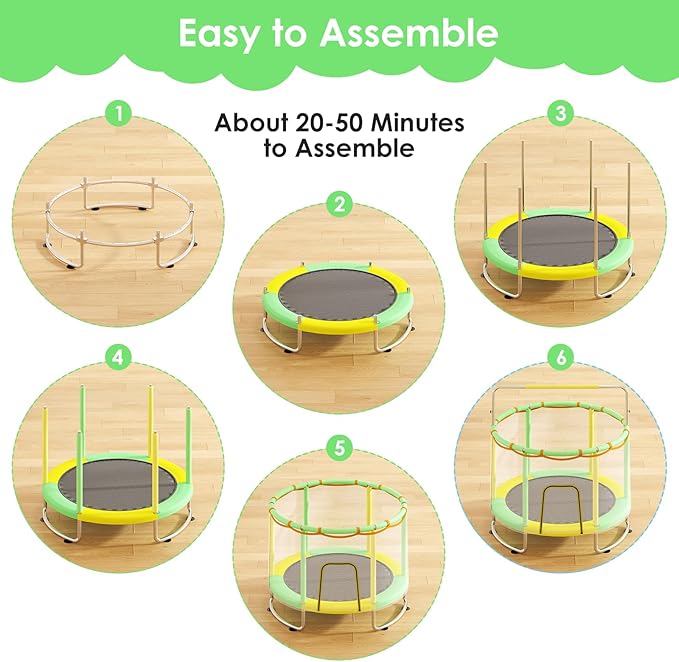 Trampoline for Kids, Upgrade Full Anti-Rust 440lbsToddler Trampoline with Net,Upgraded Ring Legs with Adjustable Gymnastics Bar&Toys, Gifts for Ages 1-8 Boys&Girls