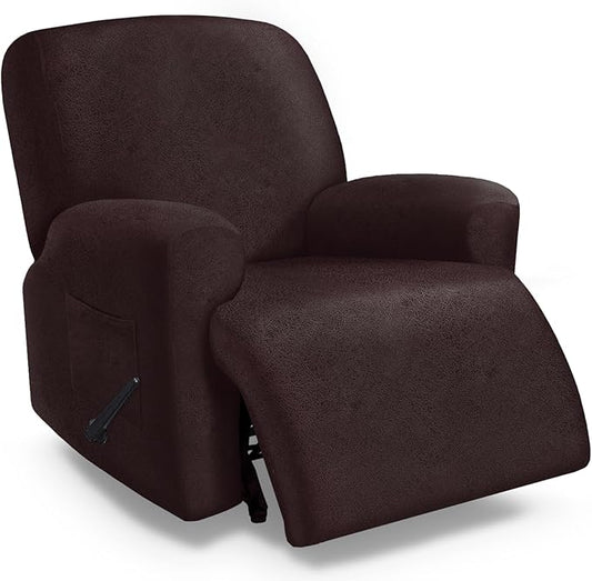 molasofa Recliner Chair Covers Large Size Oversized - 4 Pieces Leather Like Extra Large Recliner Chair Covers Stretch Recliner Slipcover for Lazy Boy Wide Recliner Chair Washable (Chocolate)