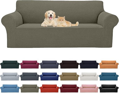 2025 New Stretch Oversized Sofa Slipcovers Couch Sofa Cover for 4 Seater Furniture Protector Covers with Elastic Bottom Jacquard Fabric Small Checks for Pets, Kids - Khaki