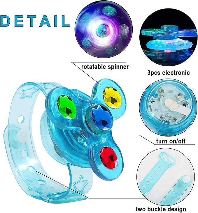 24pack LED Light Up Fidget Spinner Bracelets, Glow in The Dark Party Favors for Kids 4-8 8-12, Treasure Box Toys for Classroom, Birthday Gifts, Pinata Goodie Bags Stuffers
