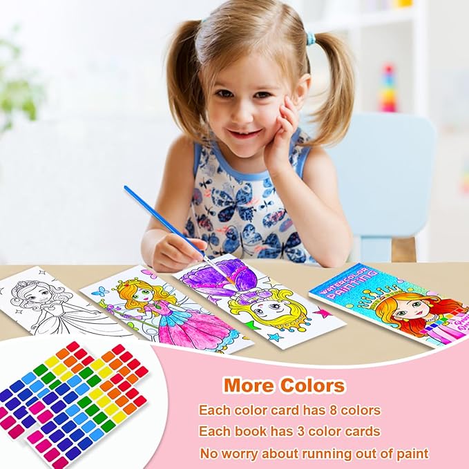 BAOXUE Water Color Paint Sets for Kids, Pocket Watercolor Painting Coloring Book, Paint with Water Books for Kids Ages 4-8, Art Craft Set for Girls Boys Drawing with Brush
