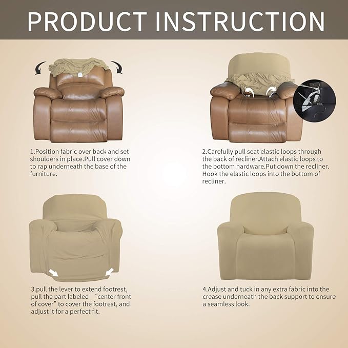 Easy-Going Oversized Recliner Stretch Sofa Slipcover Sofa Cover 1 Piece Furniture Protector Couch Soft with Elastic Bottom Kids,Polyester Spandex Jacquard Fabric Small Checks(Oversize Recliner,Sand)