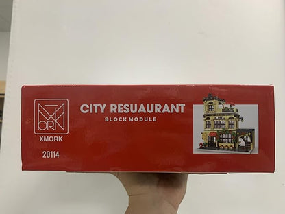 City Restaurant Architecture Building Kit with LED Lights,3 Levels City Restaurant Model Building Blocks Toy,for 12+Age Teen,Adult（1489 Pieces）