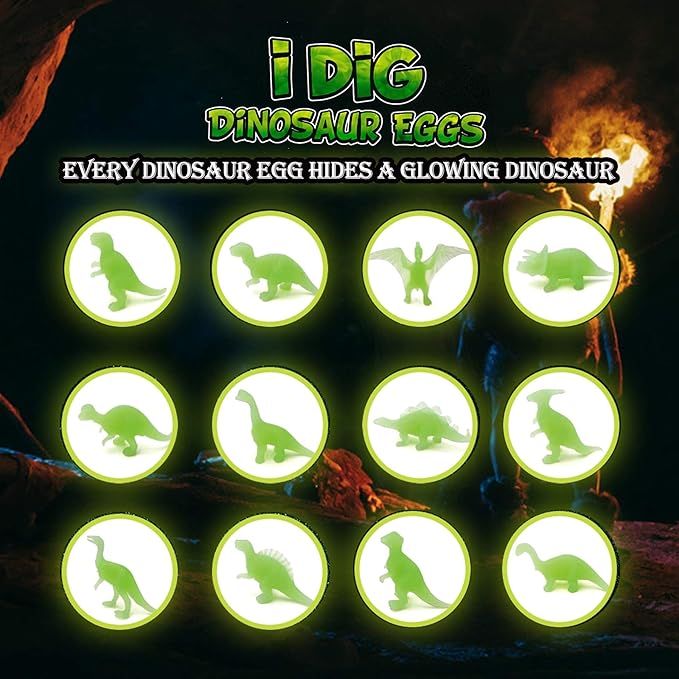 Dino Eggs Kit,12 Pack Dinosaur Eggs Toy,Glow in The Dark Dinosaur Fossil - Dinosaur Toys for Boys & Girls, Great Birthday, Science Gift
