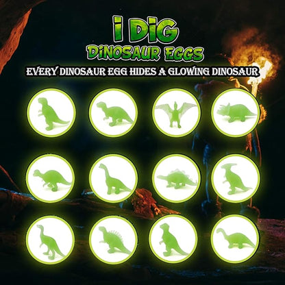 Dino Eggs Kit,12 Pack Dinosaur Eggs Toy,Glow in The Dark Dinosaur Fossil - Dinosaur Toys for Boys & Girls, Great Birthday, Science Gift